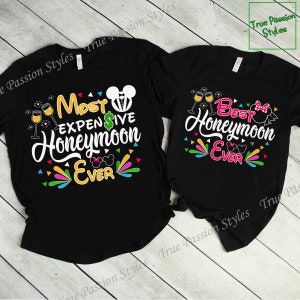 Funny Disney Honeymoon Vibe Shirts, Mickey Minnie Couple in Love Matching Outfits, Disney Just Married Tee, Mooners Honey Moonin E2165 E2166