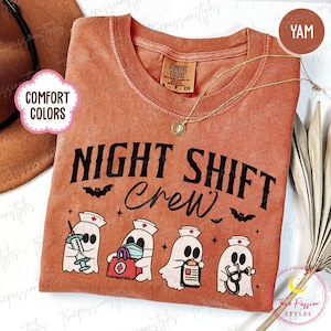 Comfort Colors® Night Shift Crew Halloween Shirt, Halloween Nurse Tshirt, Spooky Nurse Gift, Halloween RN Gifts, Registered Nurse Tee S04253