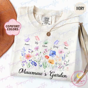 Comfort Colors® Personalized Mawmaw&#39;s Garden Shirt with Kids Names, Custom Wildflowers Mawmaw Shirt, Gift for Mawmaw T0434