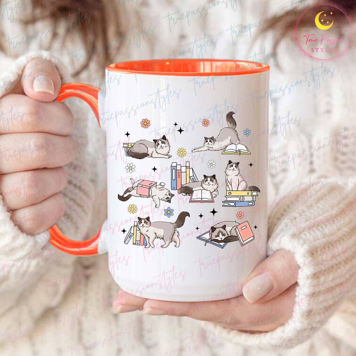Ragdoll Cats Reading Mug, Books and Cats Mug, Bookish Mug, Gift for Cat Lover, Gift for Book Lovers T0138 - 2