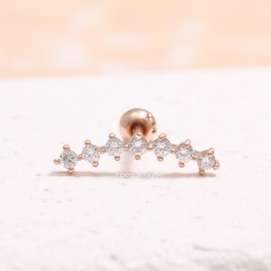 14K 18K Solid Gold CZ, Moissanit, Lab oder echter Diamant Lang gebogen Stick Ohrstecker Tragus Helix Conch Lobe Knorpel Piercing Ohrring 1qty