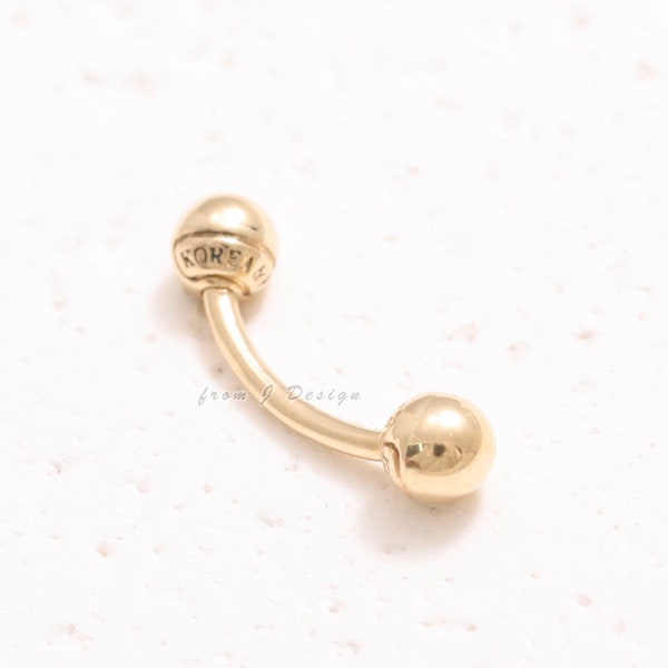 14K 18K Solid Gold Curved 4mm Barbell Double Ball Helix, Conch, Lobe, Cartilage, Snug, Rook, Eyebrow, Daith Piercing Earring-16G, 18G/ 1qty