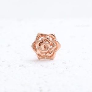 14K 18K Solid Gold Small Rose Flower Ear Stud Tragus Helix Outer Conch Lobe Cartilage Ball Back or Labret Piercing Earring 18g 16g 1qty