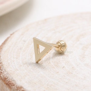 14K 18K Solid Gold Small Open Triangle Ear Stud, Cartilage, Tragus, Helix, Conch, Lobe, Ball Back or Labret Piercing Earring 18g 16g 1qty