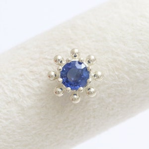 14K 18K Solid Gold 0.1ct, 0.15ct, 0.25ct Genuine Blue Sapphire Bubbles Ball Flower Stud Cartilage Tragus Helix Conch Lobe Piercing Earring