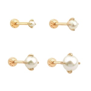 14K 18K Solid Gold verschiedene Größe Süßwasser Perle 4 Zinken Einstellung Ohrstecker Tragus Helix Conch Lobe Knorpel Ball Zurück Piercing Ohrring