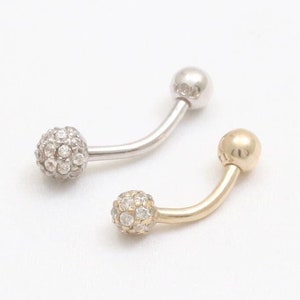 14K 18K CZ, Moissanite, Lab or Genuine Diamond Pave 3.5mm or 4mm Pave Ball Curved Barbell Ear Helix Conch Cartilage Snug Rook Daith Piercing