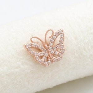 14K 18K Solid Gold CZ, Moissanite, Lab or Genuine Diamond Pave Dainty Butterfly Ear Stud Cartilage Tragus Helix Conch Lobe Piercing Earring