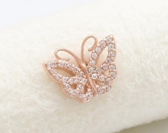 14K 18K Solid Gold CZ, Moissanite, Lab or Genuine Diamond Pave Dainty Butterfly Ear Stud Cartilage Tragus Helix Conch Lobe Piercing Earring