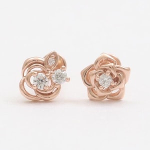 14K Solid Gold CZ, Moissanite, Lab or Genuine Diamond Small Rose Ear Stud Cartilage Tragus Helix Internally Threaded Labret Piercing 1qty