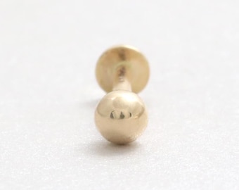 14K Solid Gold 2mm-6mm Various Size Ball Orbs Ear Stud Cartilage Tragus Helix Conch Internally Threaded Labret Ear Piercing 18G 16G- 1qty