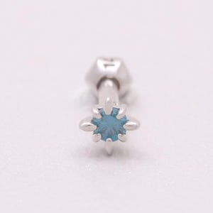 14K 18K Solid Gold Genuine Blue Diamond Accent TwinkleTiny Star Stud Cartilage Tragus Helix Conch Lobe Ball Back or Labret Piercing Earring