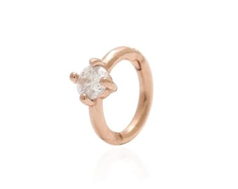 14K 18K Solid Gold 2.5mm CZ, Moissanite, Lab or Genuine Diamond Round Bezel Hinged Huggie Segment Hoop Cartilage Helix Conch Lobe Earring