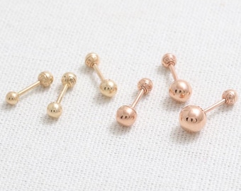 14K 18K Solid Gold 2mm-6mm Various Size Ball Orbs Ball Back Ear Stud Cartilage Tragus Helix Conch Lobe Piercing Earring 16G, 18G- 1qty
