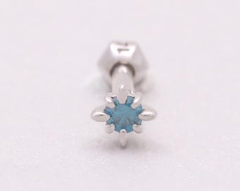 14K 18K ソリッドゴールド 0.05ct 本物ブルーダイヤモンド タイニースター サンバースト イヤースタッド 軟骨 トラガス ヘリックス コンク ローブ ピアス イヤリング 18g、16g 1個