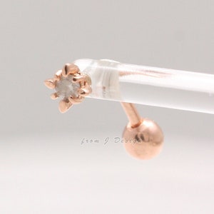 14K 18K Solid Gold Gray Diamond Tiny Star Curved Barbell Ball Helix, Conch, Cartilage, Snug, Rook, Eyebrow, Daith Piercing-16G, 18G/ 1qty