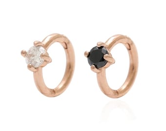 14K 18K Solid Gold 2.5mm CZ, Moissanite, Lab or Genuine Diamond Round Bezel Hinged Huggie Segment Hoop Cartilage Helix Conch Lobe Earring