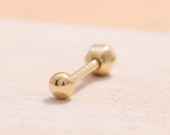 14K 18K Massiv Gold winzige punktierte 2,2 mm, 2,5 mm, 3 mm oder 3,5 mm Kugel Ohrstecker Knorpel Tragus, Helix, Conch, Lobe, Piercing Ohrring 16G, 18G