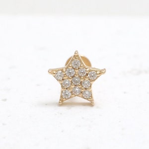 14K Solid Gold CZ, Moissanite, Lab or Genuine Diamond Small Star Ear Stud Cartilage Tragus Helix Conch Internally Labret Piercing 18g 16g