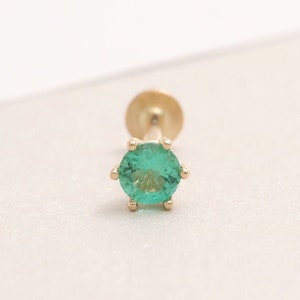 14-karätiges Massivgold, 0,03 ct, 0,07 ct, 0,1 ct, 0,15 ct, 0,25 ct, Smaragd, 6 Zinken, Ohrstecker, Knorpel, Tragus, Helix-Muschel, Innengewinde, Labret-Piercing