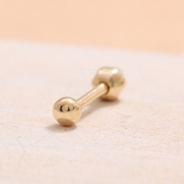 14K 18K Solid Gold Tiny Dotted Ball Ear Stud, Cartilage, Tragus, Helix, Conch, Lobe, Piercing Earring-16G, 18G/ 1qty