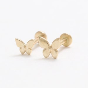 14K Solid Gold winziger oder kleiner Schmetterling Ohrstecker, Knorpel, Tragus, Helix, Conch, Labret mit Innengewinde, 18G, 16G / 1qty