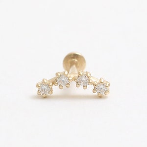 14K massief gouden CZ, moissaniet, labret of echte diamant griffen gebogen lijn stud kraakbeen tragus helix intern geschroefde labret-oorpiercing