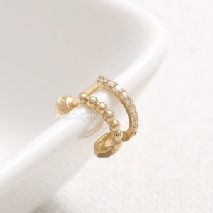 14K 18K Solid Gold  CZ, Moissanite, Lab or Genuine Diamond Pave Wire & Tiny Ball Ear Hoop Stud Cartilage Tragus Helix Lobe Piercing Earring
