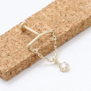 14K Solid Gold CZ, Moissanit, Lab oder echter Diamant Kette baumeln Versteckte Helix Knorpel Conch Lobe Intern Labret Piercing 18G, 16G