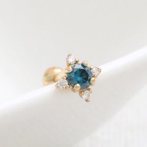 14 kt 18 kt massief gouden blauwe diamant en zirkonia, moissaniet, laboratorium, echte diamant edgy ster oorstekers kraakbeen tragus helix conch lob piercing oorbel