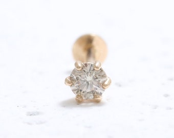 14K guld 0,03ct, 0,1ct, 0,15ct eller 0,25ct konjaksfärgad diamantörhänge, brosk, tragus, helix, conch, invändigt gängad labretpiercing
