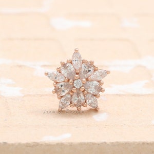 14K 18K Solid Gold Marquis & Pear Cut CZ, Moissanite, Lab Diamond Large Flower Star Ear Stud Cartilage Helix Conch Lobe Piercing Earring