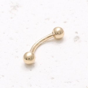 14K 18K Solid Gold Curved Tiny 3mm Barbell Double Ball Helix, Conch, Cartilage, Snug, Rook, Eyebrow, Daith Piercing Earring-16G or 18G/ 1qty