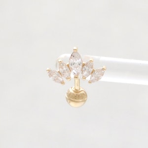 14K 18K Solid Gold Marquis Cut CZ, Moissanite oder Lab Diamant Tiara Curved Barbell Ball Ohr Helix Conch Knorpel Snug Rook Daith Piercing