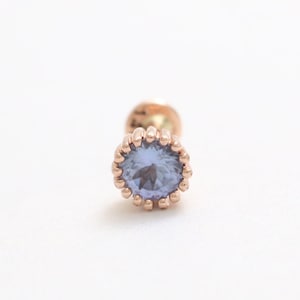 14K 18K Solid Gold 0.1ct or 0.25ct Genuine Tanzanite Multi Prongs Ear Stud Cartilage Tragus Helix Conch Lobe Labret Piercing Earring 18g 16g