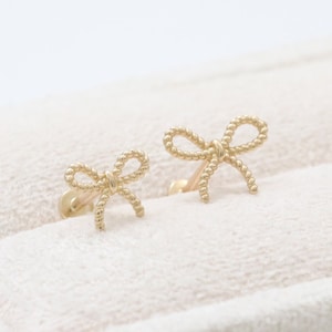 14K Solid Gold Rope Wire Bow Ribbon Ear Stud, Cartilage, Tragus, Helix, Conch, Internally Threaded Labret Flat Back Piercing- 18G, 16G/ 1qty