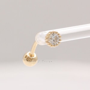 14K 18K 2.5mm or 3mm CZ, Moissanite, Lab, Genuine Diamond Multi Prongs Curved Barbell Helix Cartilage Snug Rook Daith Piercing Earring