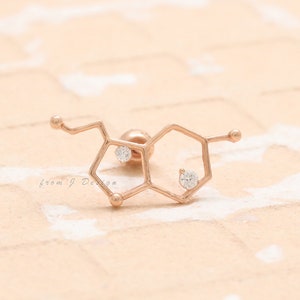 14K 18K Solid Gold Serotonin Molecule Structure Chemical Compound Structure Stud, Helix, Conch, Lobe, Cartilage, Piercing Earring 20G/ 1qty