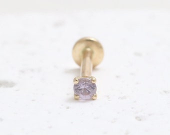 14K Solid Gold 0.03ct, 0.07ct, 0.1ct or 0.25ct Lavender Sapphire 4 Prongs Ear Stud Cartilage Tragus Helix Conch Internally Labret Piercing