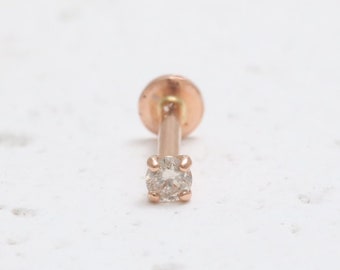 14K massivt guld i olika karat äkta ljusbrun diamant med 4 stift örhängen brosk tragus helix conch invändigt gängad labret piercing