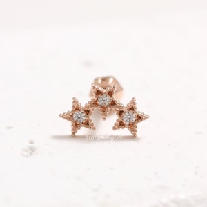 14K 18K massief gouden CZ, moissaniet of echte diamanten accent drievoudige ster oorstekers kraakbeen tragus helix conch lob piercing oorbel-1 aantal