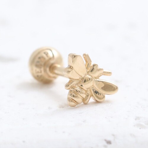 14K Solid Gold Tiny Honey Bee Ear Stud Cartilage Tragus - Etsy