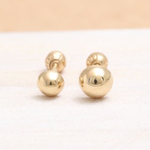 14K 18K Solid Gold 4mm or 5mm Hemisphere Half Barbell Ball Stud, Tragus, Helix, Conch, Lobe, Cartilage, Piercing Earring-16G, 18G/ 1qty