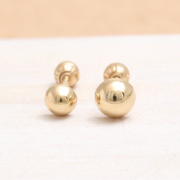 14K 18K Solid Gold 4mm oder 5mm Hemisphäre halb Barbell Ball Bolzen, Tragus, Helix, Conch, Lobe, Knorpel, Piercing Ohrring-16G, 18G / 1qty