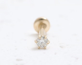 14K massivt guld olika karat CZ, moissanit, labb eller äkta diamant 6-stifts örhänge brosk tragus helix conch gängad labret piercing