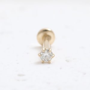 14K Solid Gold Various Carats CZ, Moissanite, Lab or Genuine Diamond 6 Prongs Ear Stud Cartilage Tragus Helix Conch Threaded Labret Piercing