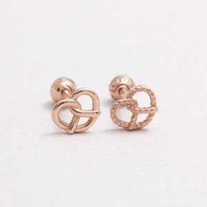 14K 18K Solid Gold Small Polished Pretzel or Twisted Rope Pretzel Ear Stud Cartilage Tragus Helix Conch Lobe Piercing Earring 16G, 18G/ 1qty