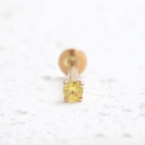 14K Gold 0.02ct, 0.03ct, 0.07ct, 0.1ct, 0.25ct Yellow Sapphire 4 Prongs Ear Stud Cartilage Tragus Helix Conch Internally Labret Piercing