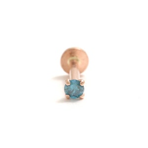 14K Solid Gold 0.02ct, 0.03ct, 0.07ct, 0.1ct, 0.25ct Blue Diamond Ear Stud Cartilage Tragus Helix Conch Internally Threaded Labret Piercing