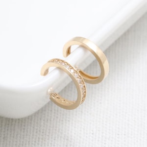 14K 18K Solid Gold Slim Line None Mainstone, CZ, Moissanite, Lab or Genuine Diamond Micro Pave Non Pierced Ear Cuff Fake Helix Earring- 1qty